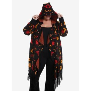 Disney Her Universe Cat Hocus Pocus Dani Hooded Fringe Cardigan Sweater Size S/M
